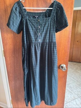 Madewell Green Windowpane Square-Neck Midi Dress
